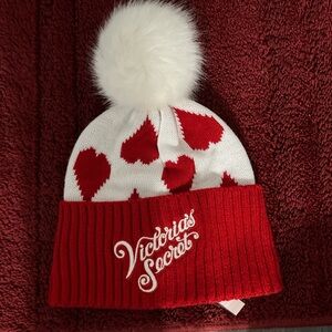 Victoria's Secret Heart Beanie with Pom-Pom
